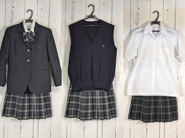 d15 東京都 世田谷総合高校 ブレザー+半袖シャツ+ニットベスト+長袖シャツ+冬服スカート+リボン/yt4892【22CJR】