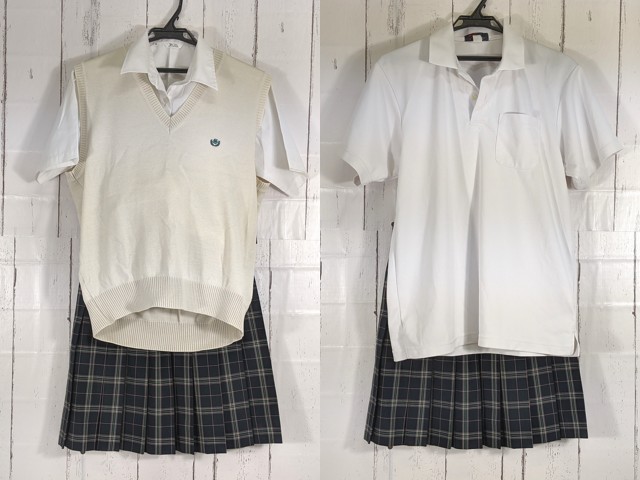 d15 東京都 世田谷総合高校 半袖シャツ+ニットベスト+夏服スカート/yt4893【8CJV】