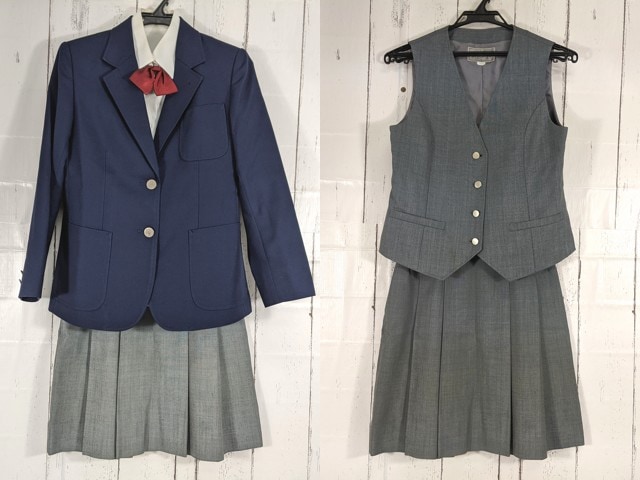 d16 神奈川県 市ケ尾中学校 ブレザー+長袖シャツ+ベスト+夏服・冬服スカート/yt4894【13DFK】