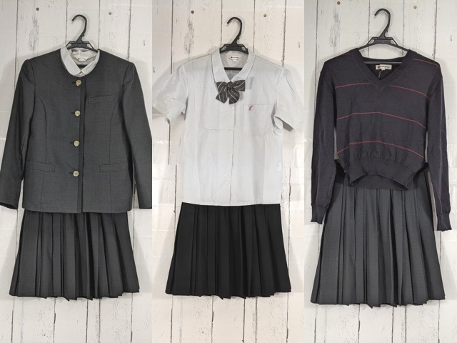 d16 神奈川県立相模原中等教育学校 ブレザー+半袖・長袖シャツ+セーター+冬服スカート+リボン/yt4900【25VHR】