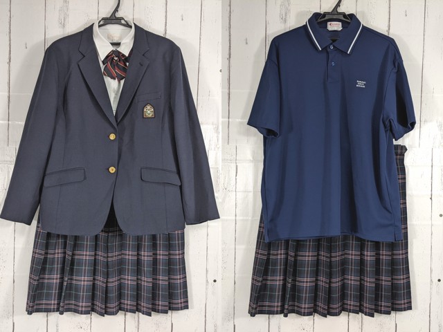 d19 宮城県 仙台大学附属明成高校 ブレザー+半袖ポロシャツ+長袖カッターシャツ+夏服・冬服スカート+リボン/yt4902【3XJEC】