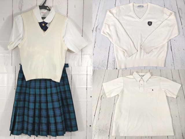 d33 大阪府 関西創価高校 セーター+半袖ポロシャツ+ニットベスト+夏服スカート/yt4922【2CJEC】