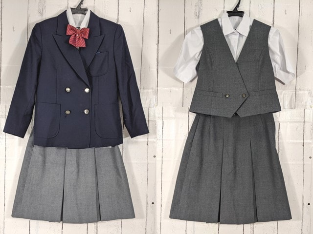 d52 宮城県 幸町中学校 ブレザー+ベスト+半袖・長袖シャツ+冬服スカート+リボン/yt4952【22CEC】