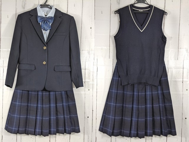 T2440 北海道 北稜高校 ブレザー+ニットベスト+長袖カッターシャツ+冬服スカート+リボン/yt5026【18XLE】