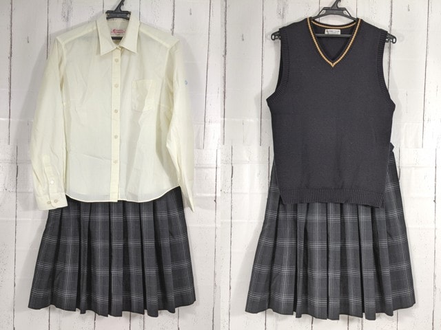 d65 宮崎県立都城西高等学校 ニットベスト+長袖シャツ+夏服スカート/yt4965【15XKE】