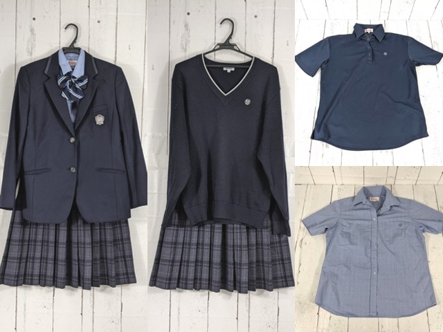 e00 東京都 朋優学院高校 ブレザー+半袖・長袖カッターシャツ+冬服スカート+リボン/yt5057【35XJE】