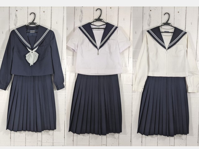 e02 愛知県知多市立八幡中学校 夏服・中間服・冬服セーラー服+冬服スカート+スカーフ/yt5073【15WKC】