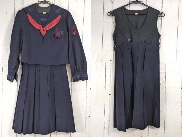 L14 山梨県 英和高校 女子校 冬服セーラー服+冬用ジャンパースカート+スカーフ/yt7051【5WQKQ】