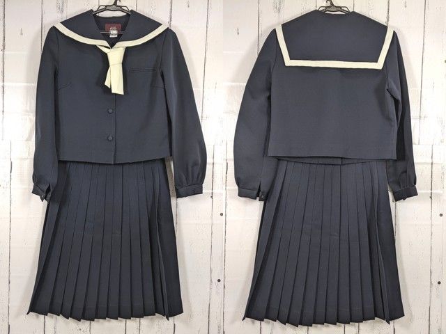o27 沖縄県 首里高校 女子用学生服 制服 ネクタイ付き冬服セーラー服+冬服スカート/yt7052【15EUC】