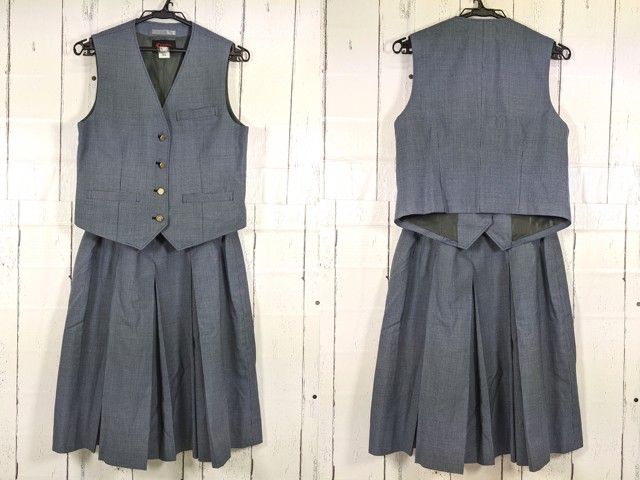 T2776 東京都目黒区立第八中学校 女子用学生服 制服 夏用ベスト+サスペンダー付き夏用スカート/yt7056【1WEOV】