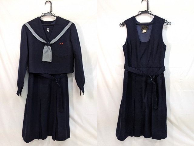m44/中学校・高校■冬セーラー服160A+ジャンバースカート160 上下 グレー1本線/og0559【1hlmq】
