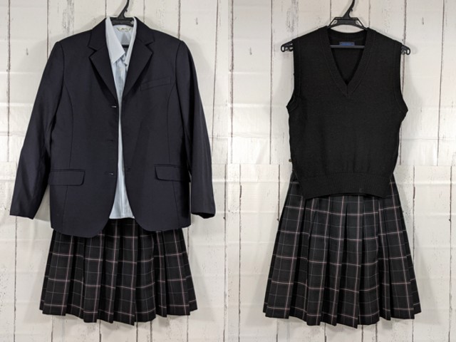 w92 東京都 中央大学附属中学校 ブレザー+ニットベスト+長袖シャツ+夏服スカート/yt4084【18XJD】