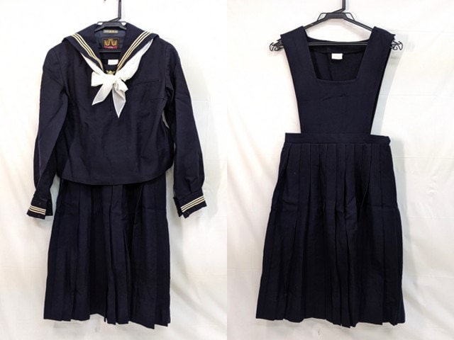 m44/中学校・高校■冬セーラー服 伊勢丹製 上下 ゴールド??白??3本線/og0560【8mcx】