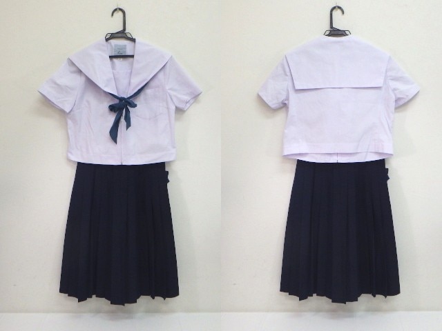 Q12 愛知県 植田中学校 夏服セーラー服165A+スカート+スカーフ