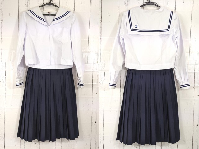 m10 和歌山県 有功中学校 中間服セーラー服+夏服スカート/yt7029【8XLE】