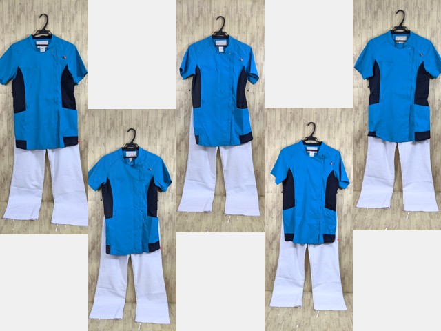 r38 ナース服 看護婦服上下セット ジャケット(青)+ストレートパンツ L 