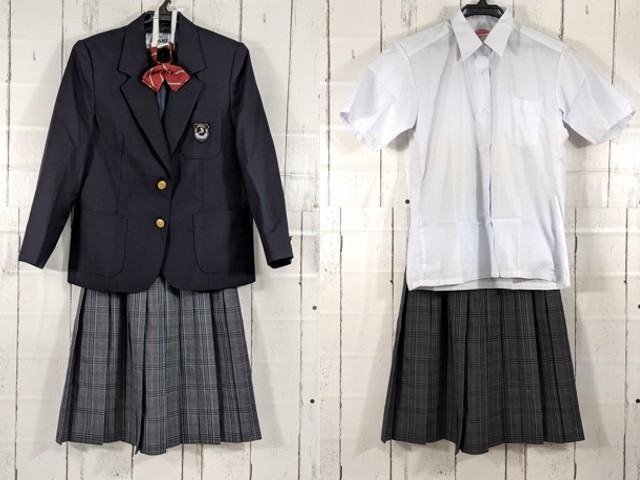 x18 東京都 諏訪台中学校 ブレザー+半袖シャツ+夏服・冬服スカート+リボン/yt4071【2GEFE】