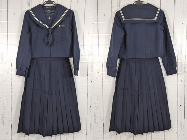 T2262 大分県 坂ノ市中学校 冬服セーラー服+夏服スカート/yt4319【8CRK