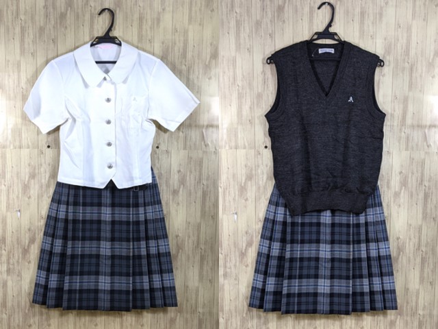 L61 愛知県 愛知高校 夏服ブラウス+ニットベスト+夏服スカート/yt3848
