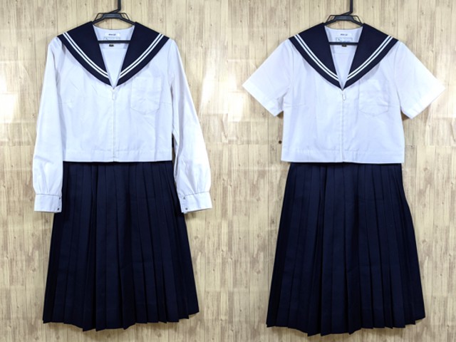 E72 愛知県 滝ノ水中学校 夏服/中間服セーラー服+冬服スカート/yt3255