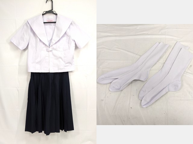 ハンドメイド中古　夏服120 p19 豊田 竜神中学校 夏服セーラー服165+スカートW66/yt0722