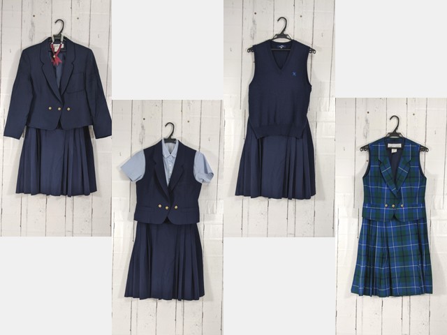 c98 東京都 北豊島中学校 高校 ブレザー+ベスト+ニットベスト+半袖ポロシャツ+夏服・冬服スカート/yt4862【35WEU】
