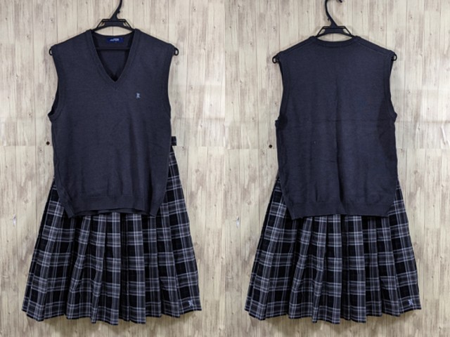 u77 京都府 洛西高校 ニットベスト+夏服スカート/yt3862【7WCF】