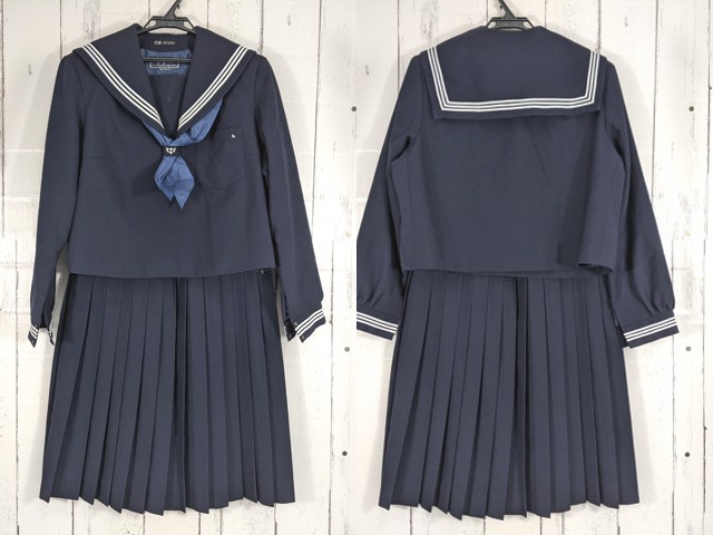 b38 鳥取県 高草中学校 冬服セーラー服+冬服スカート+スカーフ/yt4587