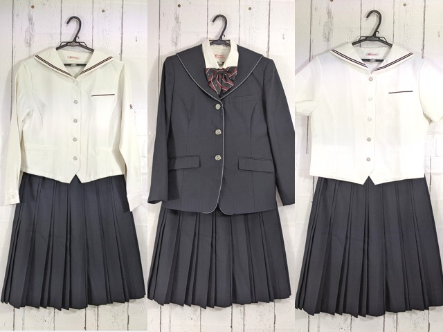 m12 愛知県 幸田高校 ブレザー+夏服ブラウス+カッターシャツ+冬服スカート+リボン/yt7049【35XLE】