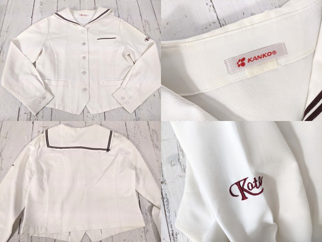 m12 愛知県 幸田高校 ブレザー+夏服ブラウス+カッターシャツ+冬服スカート+リボン/yt7049【35XLE】