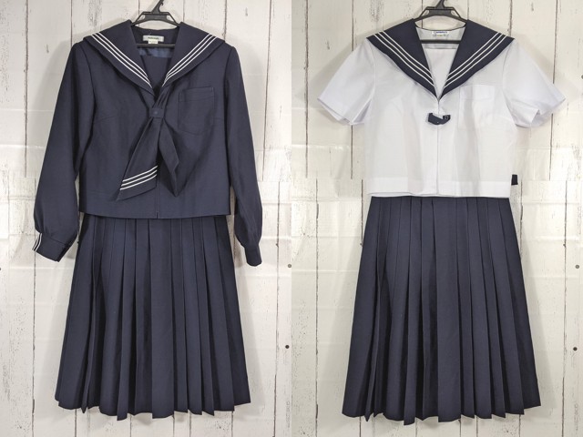 e12 静岡県 曳馬中学校 ネクタイ付き冬服セーラー服+夏服セーラー服+冬