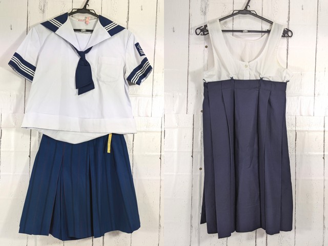 L14 山梨県 英和高校 女子校 ネクタイ付き夏服セーラー服+ジャンパースカート+夏キュロット/yt7050【4XJEE】