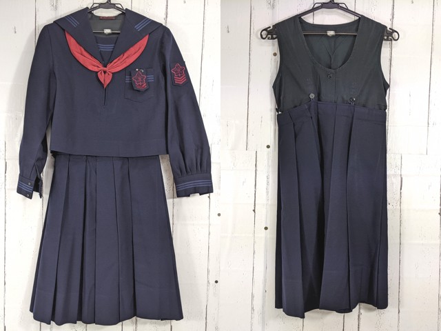 L14 山梨県 英和高校 女子校 冬服セーラー服+冬用ジャンパースカート+スカーフ/yt7051【5WQKQ】