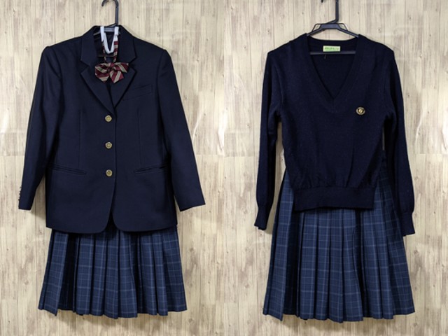 o44 京都市立堀川高校 ブレザー+セーター+夏服スカート+リボン/yt3377【1ODJC】