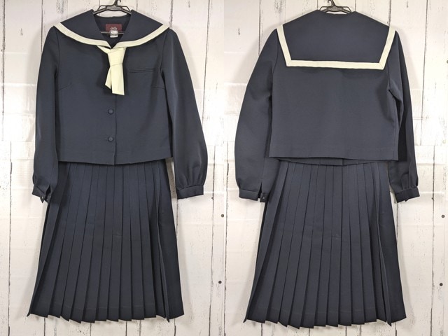 o27 沖縄県 首里高校 女子用学生服 制服 ネクタイ付き冬服セーラー服+冬服スカート/yt7052【15EUC】