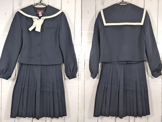 o27 沖縄県 首里高校 女子用学生服 制服 ネクタイ付き冬服セーラー服+冬服スカート/yt7053【15CJE】