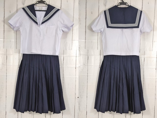 d68 東京都日野第二中学校 夏服セーラー服+冬服スカート/yt4962【6XJE】