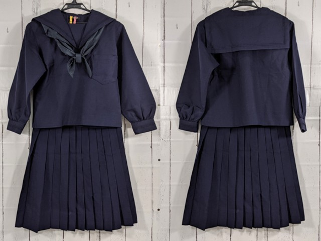 v82 山口県 山口中央高校 冬服セーラー服+冬服スカート+スカーフ/yt3996【15ELC】