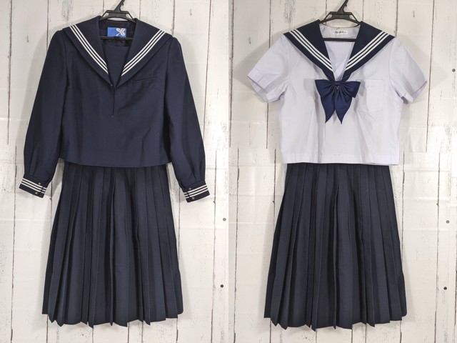 d68 東京都日野第二中学校 冬服・夏服セーラー服+夏服スカート+リボン