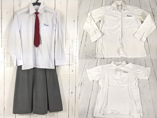 e33 兵庫県 立花中学校 長袖カッターシャツ+半袖ポロシャツ+夏服スカート+ネクタイ/yt5125【7XKE】