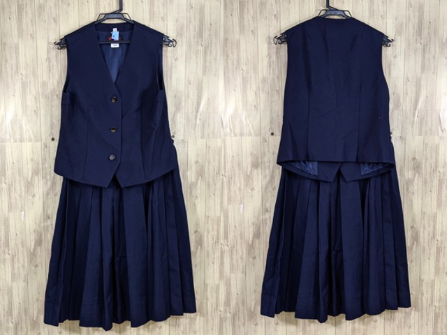 o37 千葉県 富岡中学校 ベスト+冬服スカート/yt3496【12PR】