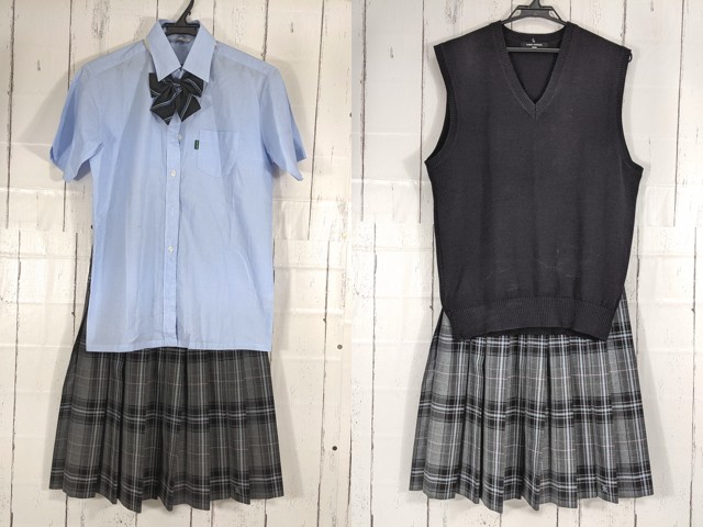 制服　高校　ベスト　スカート　夏服　冬服 L61 愛知県 愛知高校 夏服ブラウス+ニットベスト+夏服スカート