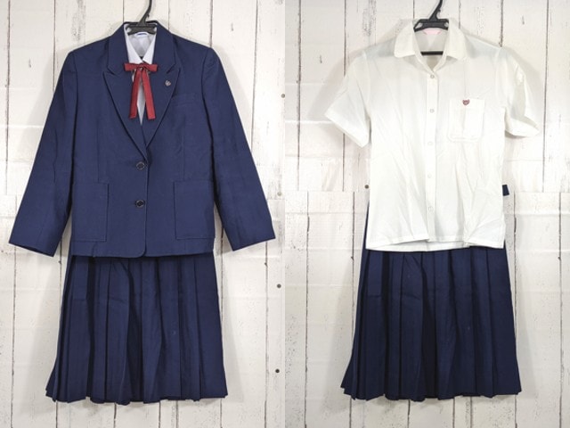 N42 愛知県 日進西高校 校章付きブレザー+半袖シャツ+冬服スカート+