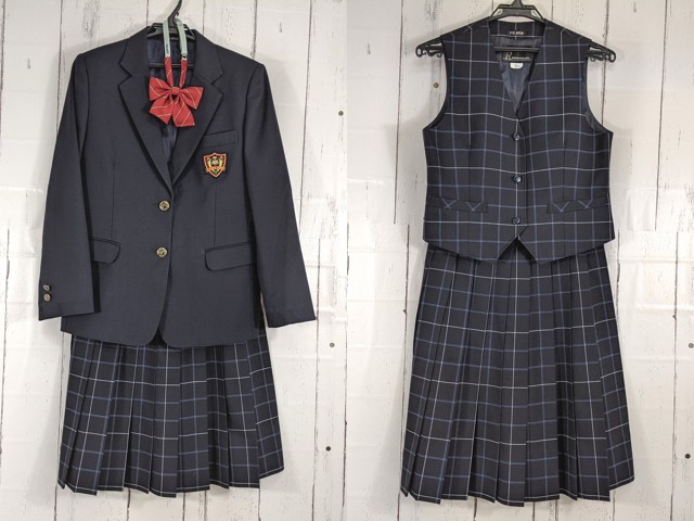 d68 東京都 日野第二中学校ブレザー+ベスト+夏服・冬服スカート+リボン/yt4971【25CKD】