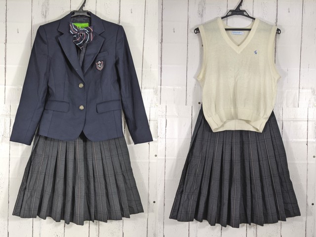 d09 大阪府 泉南中学校 ブレザー+ニットベスト+夏服・冬服スカート+リボン/yt4883【18SKC】
