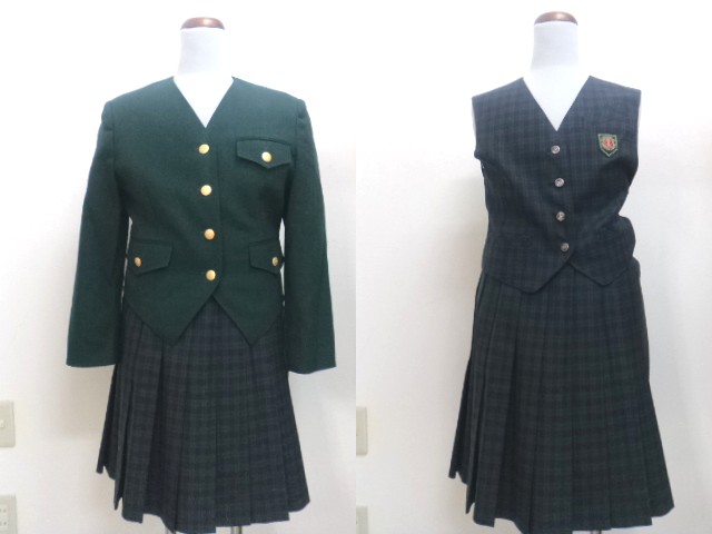 b48/倉敷翠松高校?□モリハナエ 女子ブレザー+チェック柄スカート 160A