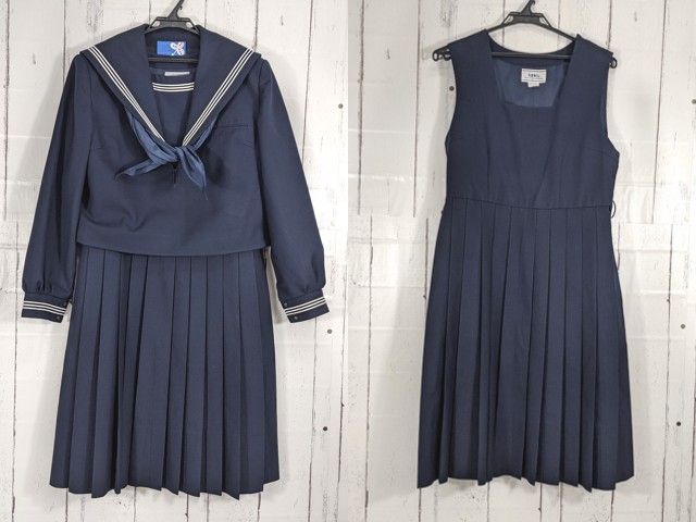 a03 福岡県 福岡中学校 冬服セーラー服+ジャンパースカート+スカーフ