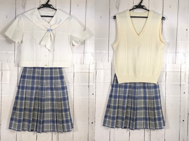 制服　高校　ベスト　スカート　夏服　冬服 L61 愛知県 愛知高校 夏服ブラウス+ニットベスト+夏服スカート
