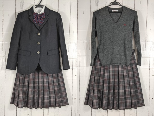 d12 東京都 三鷹市立第三中学校 ブレザー+長袖シャツ+セーター+夏服スカート+リボン/yt4888【16EKC】