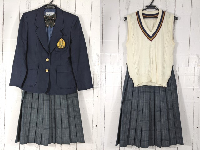 d92 静岡県立袋井商業高校 ブレザー+ニットベスト+夏服・冬服スカート+リボン/yt5043【25CKE】